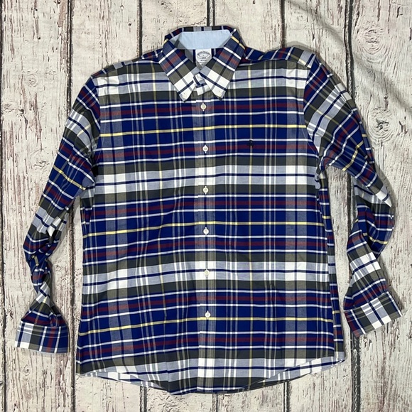 Brooks Brothers Regent Plaid Button Up Preppy Long Sleeve Mens Shirt - Picture 1 of 5